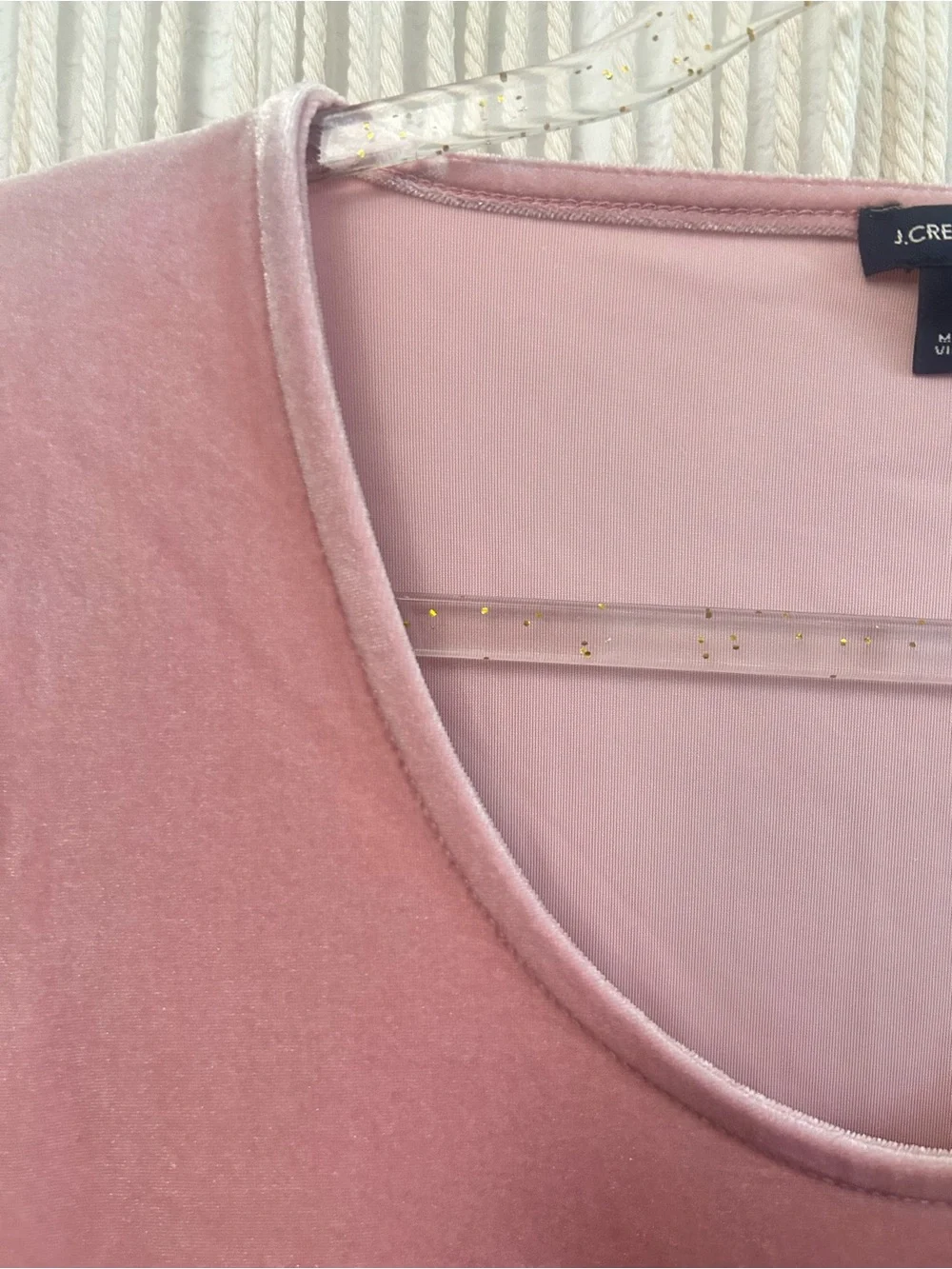 J Crew Pink Velvet Long Sleeve Bodysuit | Soft Stretch Scoop Neck Minimalist